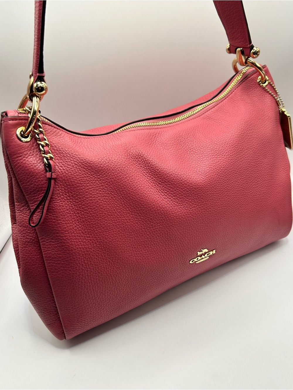 Coach Mia Pebbled Leather Shoulder and Crossbody in Raspberry